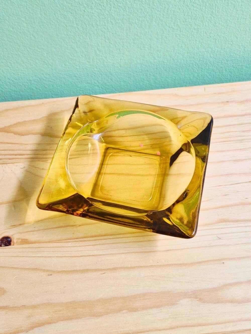 Vintage Anchor Hocking amber glass square ashtray